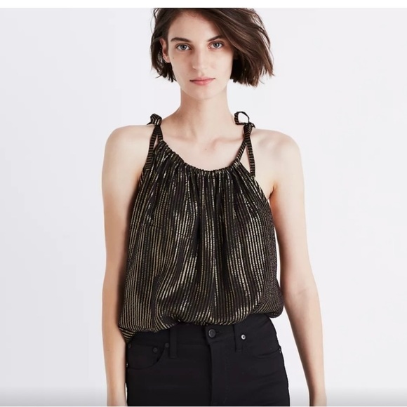 Black and Gold Madewell Tie Strap Top - Picture 2 of 8